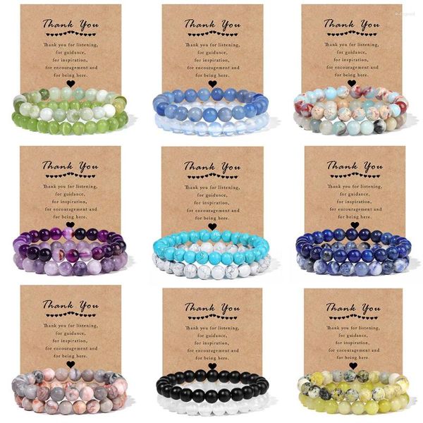 Pulseras de cuentas de piedra Natural para hombre y mujer, 2 uds., ágatas verdes, Aventurina, ópalo, turquesa, cuarzo rosa, regalo de Acción de Gracias