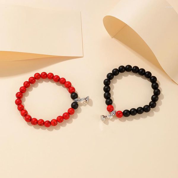 Strand 2pcs / set bracelet de perles de lave noire correspondant à la pierre naturelle distance magnétique couple bracelets unisexe hommes femmes cadeaux d'amitié