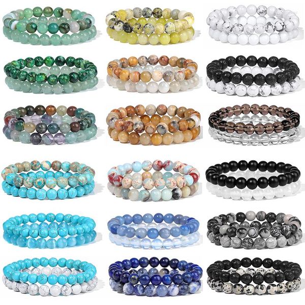 Strand 2 unids/set pulsera de distancia de pareja pulseras de cuentas de turquesas de ágata de piedra Natural para Mujeres Hombres amigo Yoga joyería curativa regalo