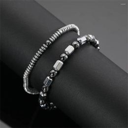 Strand 2 pièces/ensemble perle noire givrée Bracelets en pierre volcanique pour hommes perles Bracelet ensemble femmes énergie naturelle bracelets de cheville bijoux cadeaux