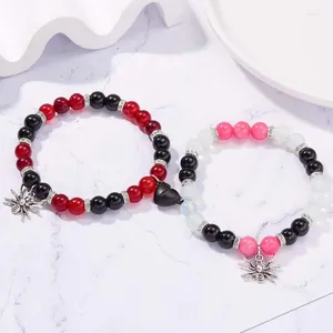 Bracelet de Couple araignée gothique pour femmes et hommes, brin 2 pièces/ensemble, mode créative, cœur magnétique, perles assorties, bijoux d'halloween