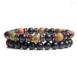 Brin 2 pièces/ensemble hommes naturel gris réseau Picasso perles Bracelet perlé mâle énergie Chakra Yoga Mala cadeau bijoux