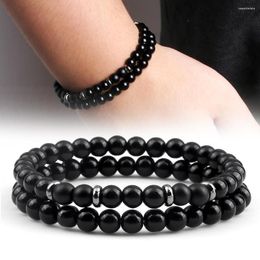 STRAND 2PCS/SET MANNEN kralen Bracelet 6mm Natuurlijke tijger Eye Stone Obsidian Stretch armbanden Barmels Dames Yoga sieraden Pulseras