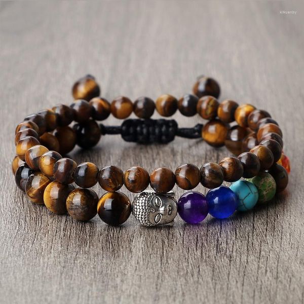 Strand 2 Unids / set Pulsera de Piedra Natural para Hombres Clásico Buda Tibetano Cuerda Ajustable Joyería Mujeres Yoga Pulsera Charms Pulseras Brazaletes