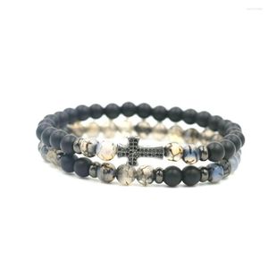 Brin 2 pièces/ensemble pierre mate naturelle 6 Mm Bracelet perlé Bracelets croisés pour hommes femmes Couple bijoux