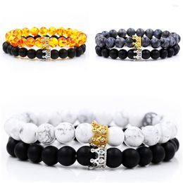 Strand 2 unids/set de cuentas de piedra energética, cadena de mano, estilo Punk, corona pequeña, pulsera de joyería de moda de amistad para hombres y mujeres