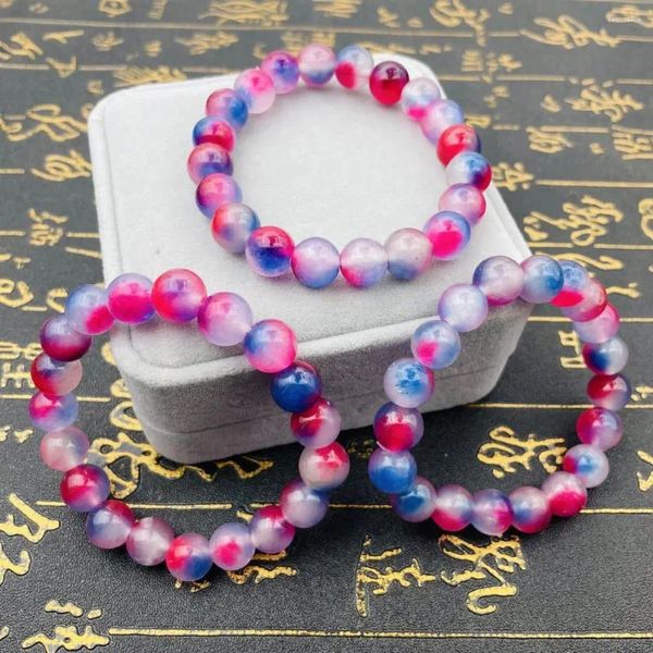 Strand 2pcs/set Pulsera de color de durazno Pequeño cristales de piedra natural frescos Soama Pareja de regalo para niñas chicas