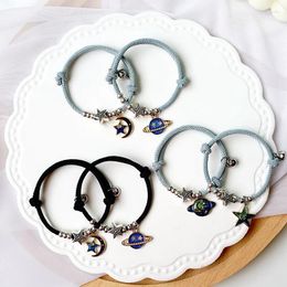STRAND 2PCS/SET STAR Moon Magnetisch paar Bracelet Set voor mannen Women Diy Handgemaakte touwketen Verstelbaar charm sieraden geschenk