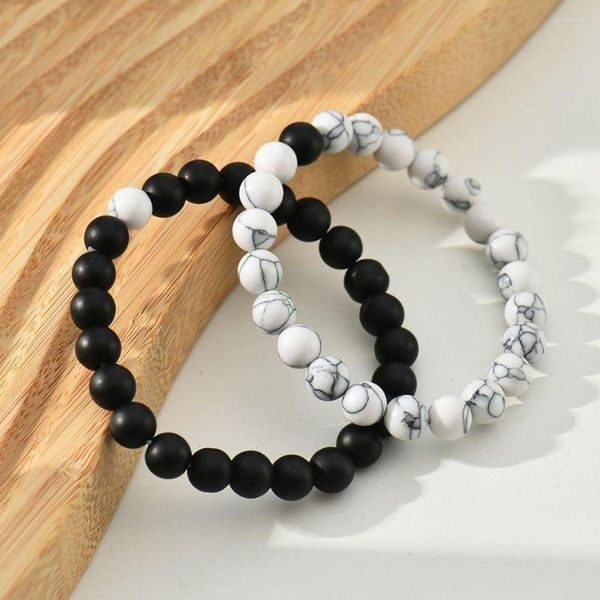 Brin 2 pièces/ensemble unisexe Couple Bracelets noir et blanc naturel lave Bracelet chérie oeil de tigre élastique cadeaux en gros