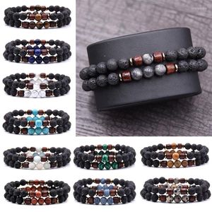 Strand 2 unids/set abalorios de madera pulsera de piedra de lava Homme Bead tibetano Buda Chakra difusor pulseras hombres joyería regalos