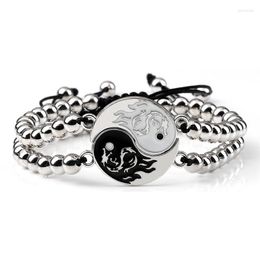 Strand 2 unids/set Yin Yang pareja pulsera cuentas de cobre ajustable Vintage dragón Tai Chi encanto pulseras trenzadas para Mujeres Hombres joyería