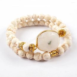 Strand 2PCS witte streep stenen kralen armbanden bij de hand Reiki Healing Crystal Quartz dubbellaags wikkelarmband damessieraden