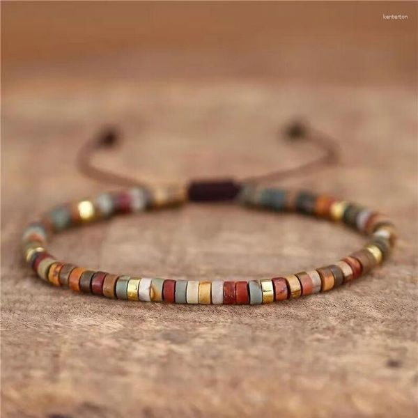 Bracelet de perles d'espacement en pierre naturelle, brin 2x4, Picasso, jaspe, œil de tigre, Labradorite, Rhodochrosite, tresse, bijoux pour femmes et hommes