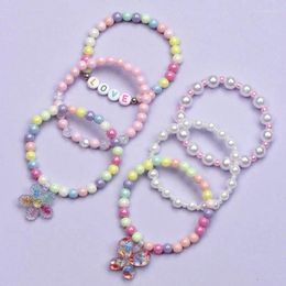 Strand 3-6 pièces/ensemble fait à la main papillon fleur pendentif perles de charme Bracelet extensible pour filles enfants amitié fête anniversaire bijoux cadeau