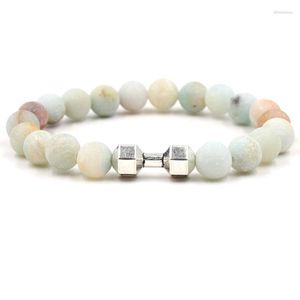 Strand 3 colores Dumbbell Charms Bracelet 8mm Matted Colorful Stone Beads Pulseras Buddha Yoga Strench Jewelry