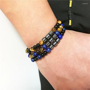 STRAND 3 PC Sets Heren Bracelet Natural Lapis Lazuli Tiger Eye Black Onyx Boy's Gift Pols Mala Jewelry