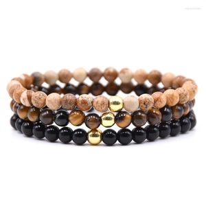 Brin 3 pcs / set Trendy 6 mm Small Natural Stone Beads Bracelet Tiger Eyes Bracelets Obsidian pour les femmes Homme bijoux Cadeau