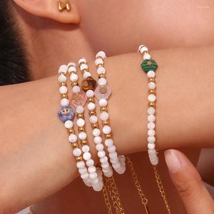 Strand 316L acier inoxydable blanc coquille perle hexagonale pierre naturelle Bracelet pour femmes fille mode bijoux cadeau fête