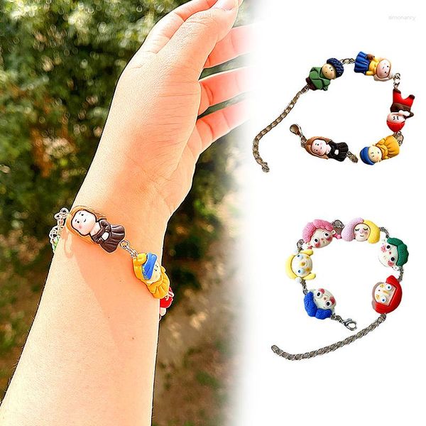 Strand 3D dessin animé fait à la main Bracelet tête de nouilles peinture à l'huile européenne chiffres géométrique garçon tendance inhabituelle chaîne en métal bulle poupée