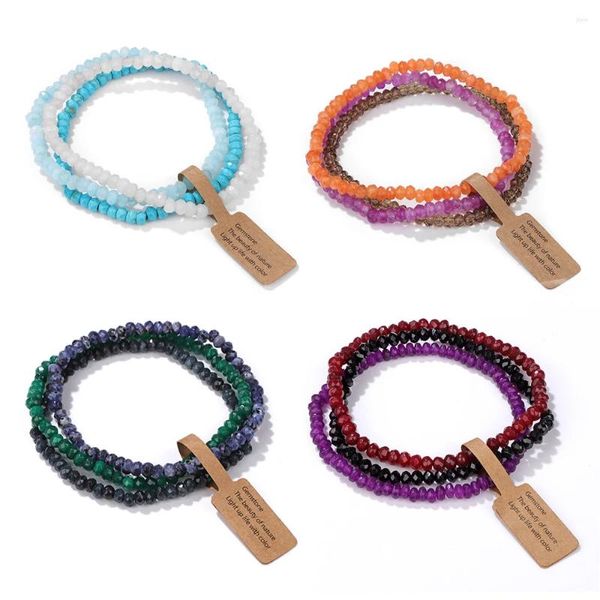 Strand 3pcs série colorée bracelet de perles de cristal 3x4mm perles à facettes calcédoine bracelets pour femme hommes bracelets ensemble bijoux de mode