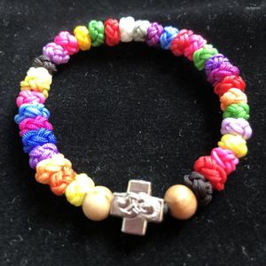 Bracelet orthodoxe élastique multicolore, 3 pièces, corde grecque à 33 nœuds, avec perles en bois d'olivier et croix en alliage de Zinc, 3 pièces