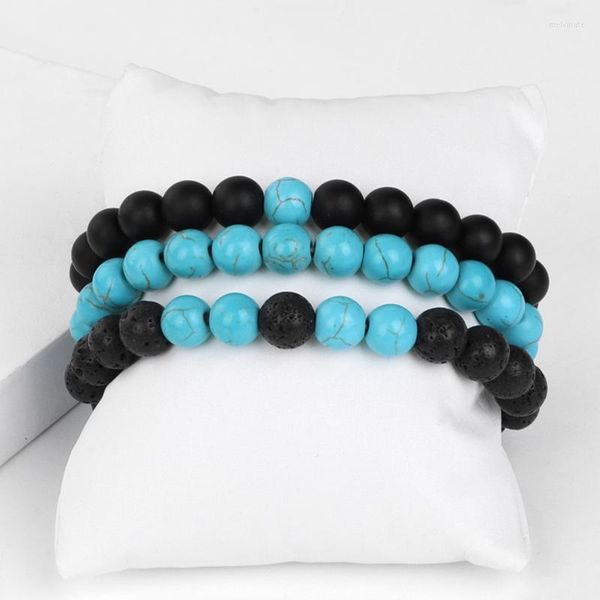 Brin 3 Pièces/ensemble 8MM Perles Pierre Bracelets Pour Femme Hommes Mat Noir Verre Lave Devise Oeil de Tigre Labradorite Bracelet Ensemble Bijoux