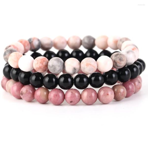 Strand 3 unids/set 8mm pulsera de piedra Natural rosa cebra jaspes rodonita cuentas pulseras para Mujeres Hombres joyería regalo energía curativa