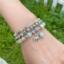 Brin 3 pièces/ensemble Amazonite perlé Brcacelet corde extensible perles de pierre naturelle Bracelet femmes hommes bracelets faits à la main bijoux cadeaux