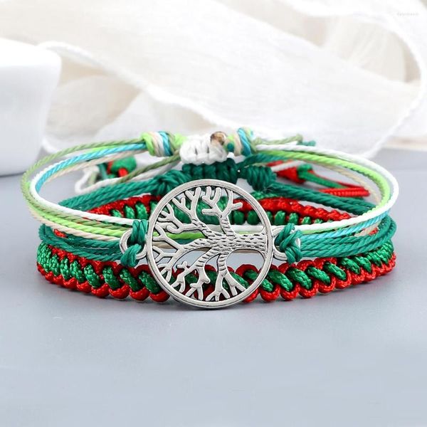 Strand 3pcs / set série de noël ligne de cire bracelet tressé femmes charme métal vague mot 8 pendentif bracelet bijoux pulsera cadeau pour un ami