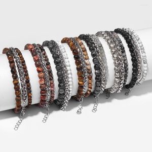 STRAND 3PCS/SET klassieke koperen kettingarmbanden voor mannen Link 4 6 mm kralen Multi-laags armbandset natuursteen polsbandje sieraden