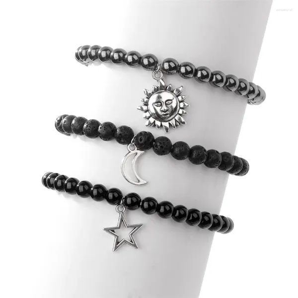 Strand 3 pièces/ensemble hématite pierre de lave Bracelet énergétique pour femmes hommes 6mm Quartz naturel calcédoine perles lune étoile soleil Bracelets bijoux