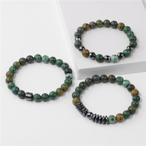 Strand 3pcs / set perles d'hématite naturelle bracelet hommes bijoux de protection de la santé non magnétiques 8mm bracelets extensibles en pierre de lave turquoises