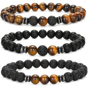 Strand 3 unids/set Punk Lava turquesa hematita Shim Frosted Black Glass Tiger Eye pulseras de piedra natural pulsera de cuerda elástica joyería