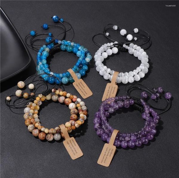 Strand 3 unids/set pulsera de piedra 4 6 8mm ágatas redondas Ojo de Tigre cuentas de gato pulseras de chakras para Mujeres Hombres brazaletes de energía regalo de joyería