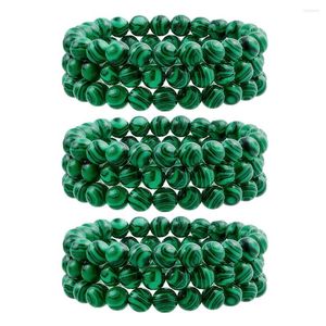 Strand 3pcs Femmes Hommes Empilage Cadeau Vert Synthétique Malachite Mode Rond Perlé Bracelet Pierre Naturelle Stretch Élégant Vintage Charme