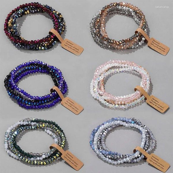 Bracelet de perles de cristal à facettes de 3x4mm, perles rondes colorées en verre pour Couple, bracelets à breloques élastiques, cadeau d'anniversaire