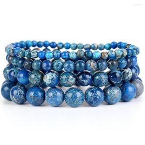 Brin 4/6/8/10mm Bracelet en pierre naturelle bleu mer sédiment Jaspers perles pour hommes femmes bijoux cadeau énergie de guérison