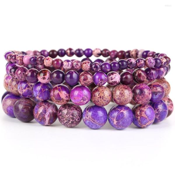 Brin 4/6/8/10mm Bracelet en pierre naturelle violet mer sédiment Jaspers perles pour hommes femmes bijoux cadeau énergie de guérison