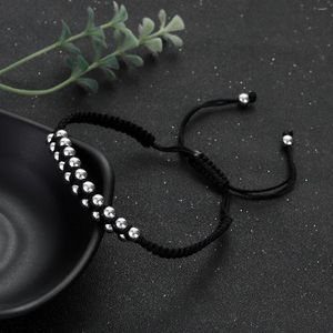 Bracelet de perles en cuivre pour hommes, brin de 4mm, tressé à la main, corde noire, Bracelets réglables, bijoux à la mode, cadeau