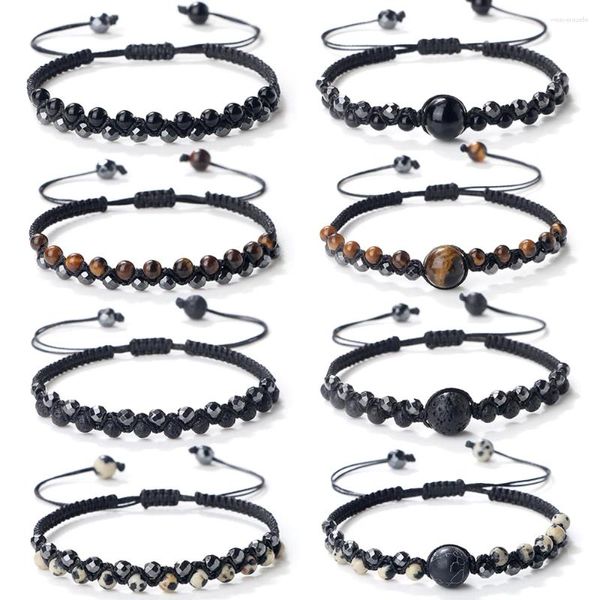 Pulsera de hematita irregular de 4 mm para hombre, pulsera trenzada con cuentas de piedra de lava de ojo de tigre natural para mujer, joyería curativa para la salud