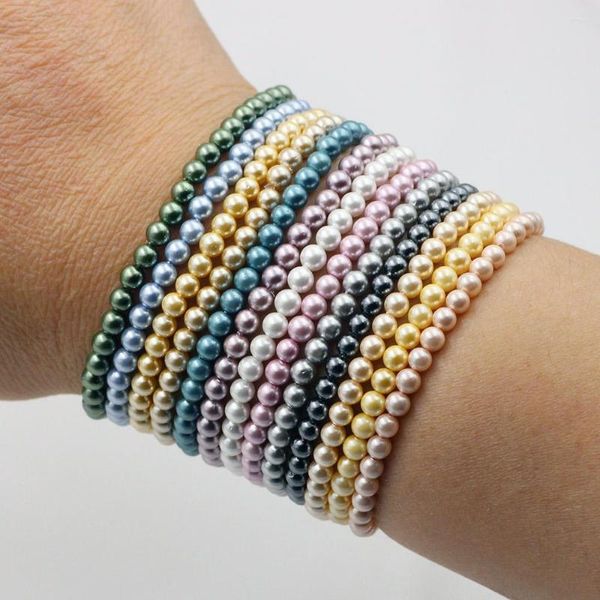 Bracelet de perles de coquille de mer naturelle brin 4mm bracelets extensibles faits à la main pour femmes hommes bijoux cadeaux de mariage