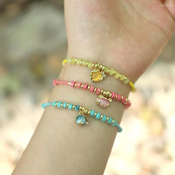 Brin 4mm Bracelets En Pierre Naturelle Mode Féminine À La Main Prong Réglage Opale Grenouille Animal Charme Bijoux Cadeaux