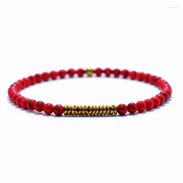 Pulsera de cuentas de piedra de 4mm para hombres y mujeres, Lava Natural/colores dorados de madera, pulsera elástica de hematita, Pulseras de joyería exquisitas de lujo