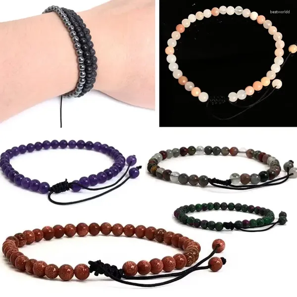 Strand 4 mm Beeds de piedra Pulsera ajustable para hombres Turquesa natural Cristal Quartz Calcedonía Onyx Woven Bracelets Women Yoga Joyería