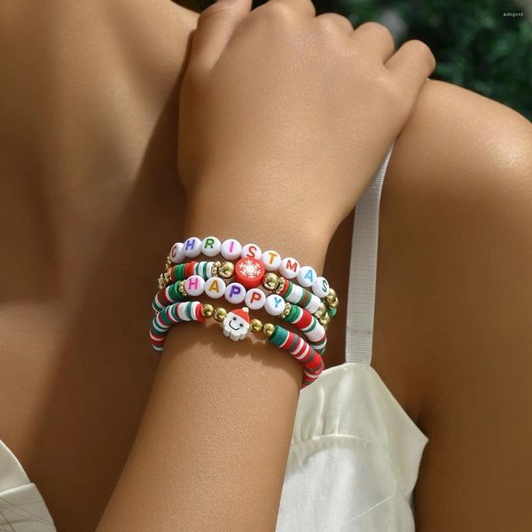 Strand 4 Uds arcilla suave colorida para mujeres lindo Santa Claus copo de nieve estampado Feliz Navidad letras pulsera regalo de Navidad