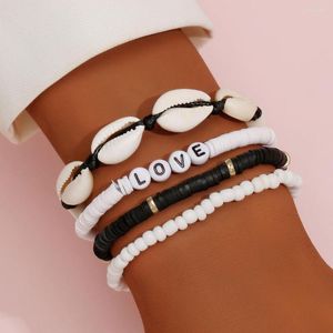 Strand 4 stks/set Boheemse Etnische Handgemaakte Shell Armband Sets Voor Vrouwen Mode Liefdesbrieven Rijst Kralen Armbanden Koppels Strand Sieraden