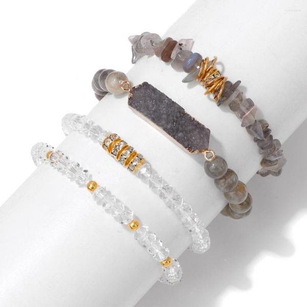Bracelet en pierre de verre bohème, 4 brins, à la mode, multicouche, Labradorite, pendentif en perles, bijoux, cadeaux, vente en gros
