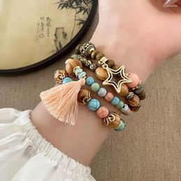 Brin 4pcs / set Fashion Wood Breded Bracelet Bohemian Style Niche Star Pending Pendant Charm Bracelets Handmade Multilleuse Handmade