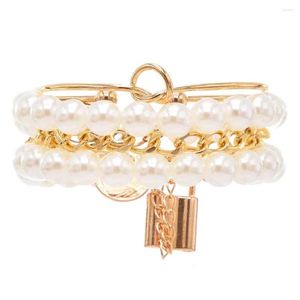 Brin 4 pièces/ensemble perle perlée serrure coeur pièce pendentif Bracelet pour femmes à la mode OL Street Shoot main bijoux accessoires