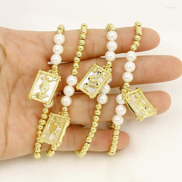 Strand 5 Pcs Handmade Beaded Pearls Bracelet Jewelry Chain 18k Gold Plated Fashion 90246